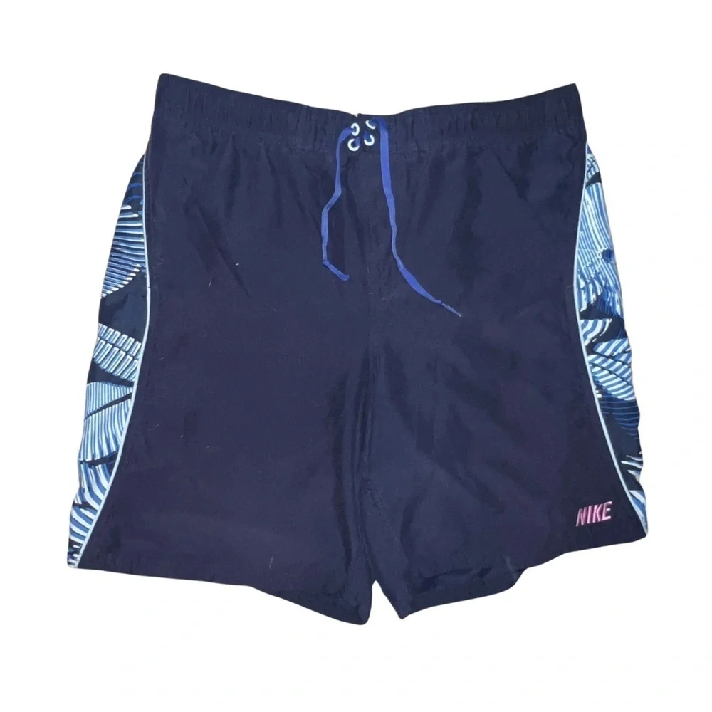 Nike Swim Trunks Vintage Navy Floral Print Swoosh Logo Swim Trunks Size Large